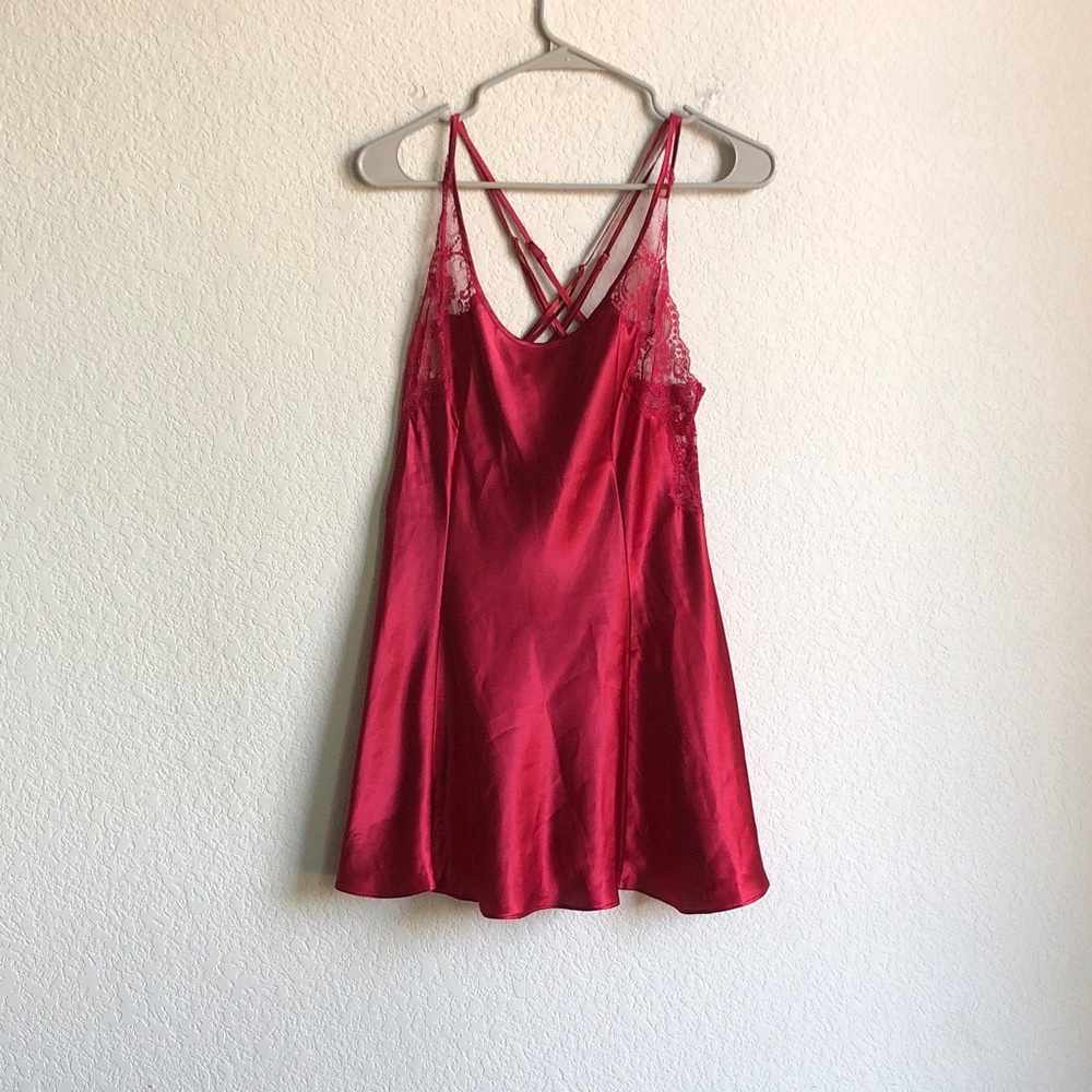 Victoria’s Secret Vintage Red Satin Slip Nightgown Lingerie Lace Small
